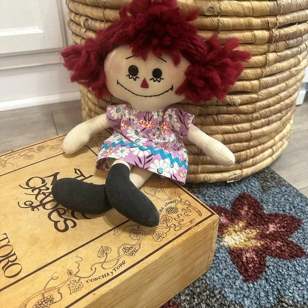 Vintage Handmade Plush Rag Doll Raggedy Ann Boho Dress Dolly